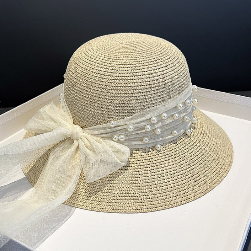 Braided Pearl Mesh Sunshade Straw Hat