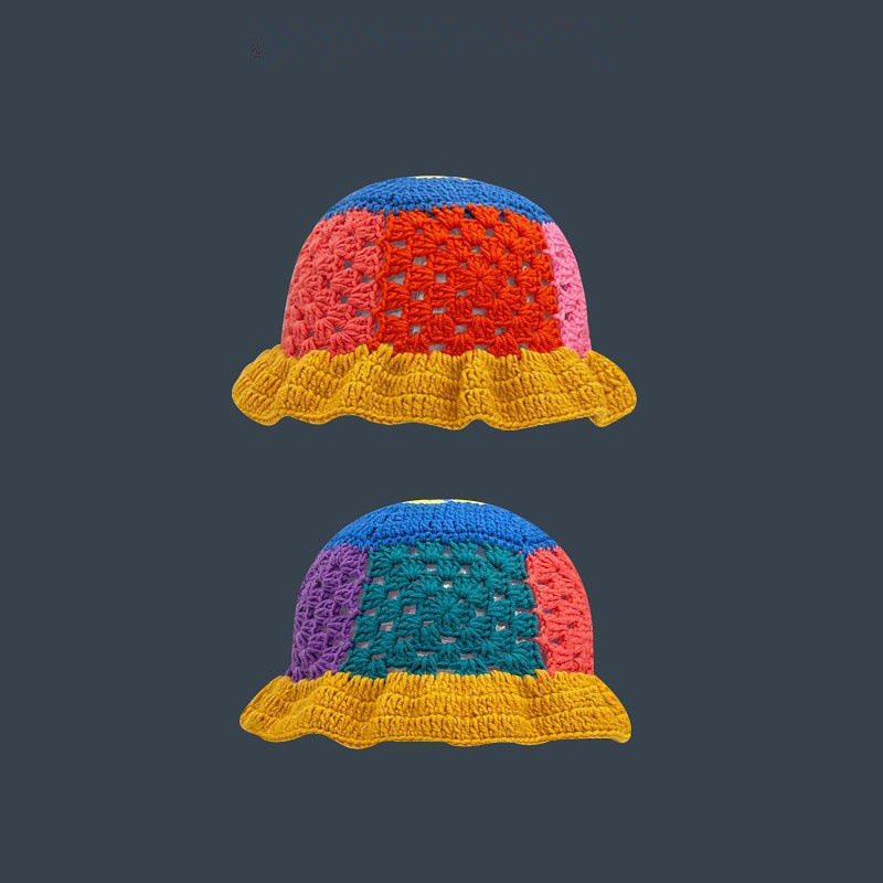 Japanese-style Retro Hollow Flower Handmade Knitted Bucket Hat Women