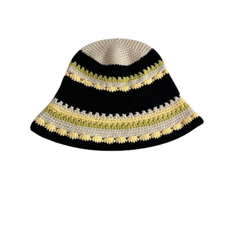 Japanese-style Retro Hollow Flower Handmade Knitted Bucket Hat Women