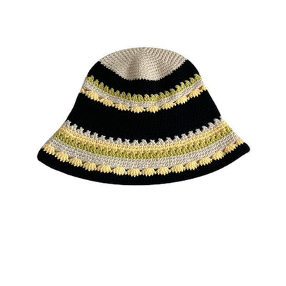 Japanese-style Retro Hollow Flower Handmade Knitted Bucket Hat Women
