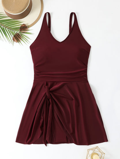Solid Color Dress Style Women's Plus-sized Swimsuit