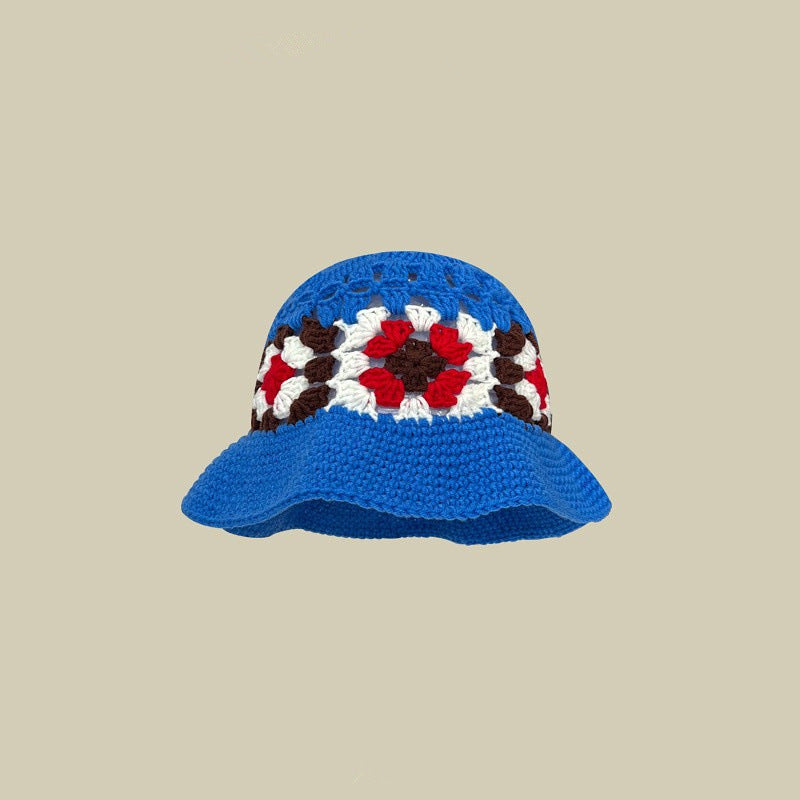 Japanese-style Retro Hollow Flower Handmade Knitted Bucket Hat Women