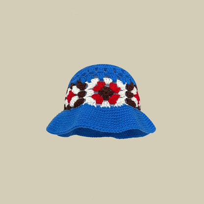 Japanese-style Retro Hollow Flower Handmade Knitted Bucket Hat Women