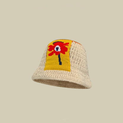 Japanese-style Retro Hollow Flower Handmade Knitted Bucket Hat Women