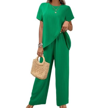 Two-piece Short Sleeve Pullover Round Neck Loose Casual Irregular