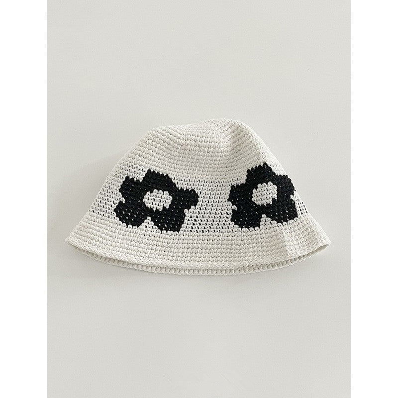 Japanese-style Retro Hollow Flower Handmade Knitted Bucket Hat Women