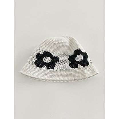 Japanese-style Retro Hollow Flower Handmade Knitted Bucket Hat Women